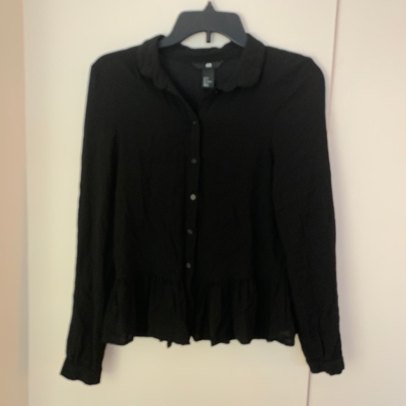 H&M Black Long Sleeve Peplum Button Up Blouse - Picture 11 of 11
